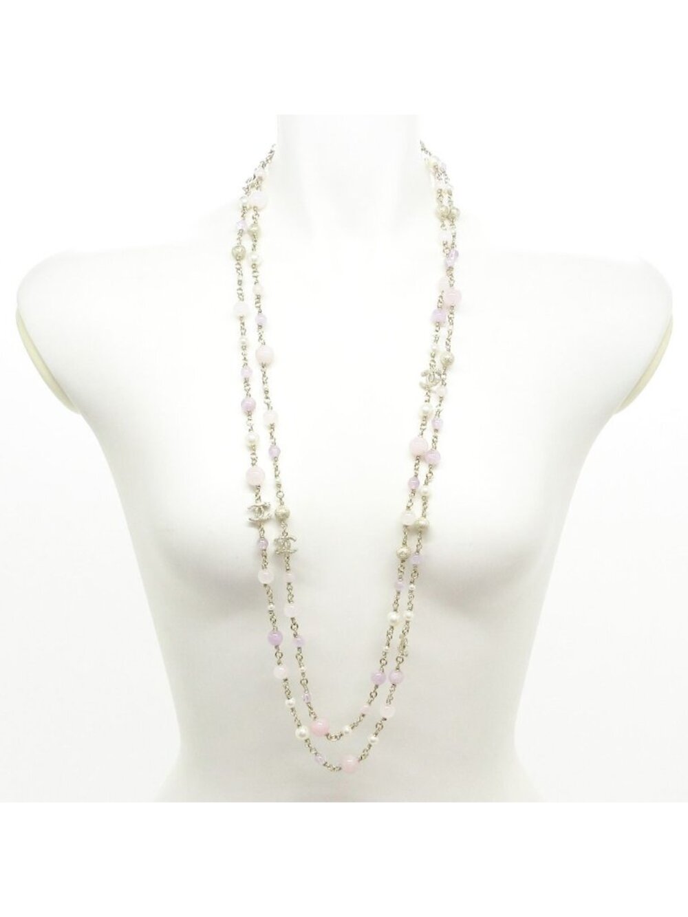 Chanel Necklace Gold Light Purple Multi Long CC Logo - Picture 7 of 7